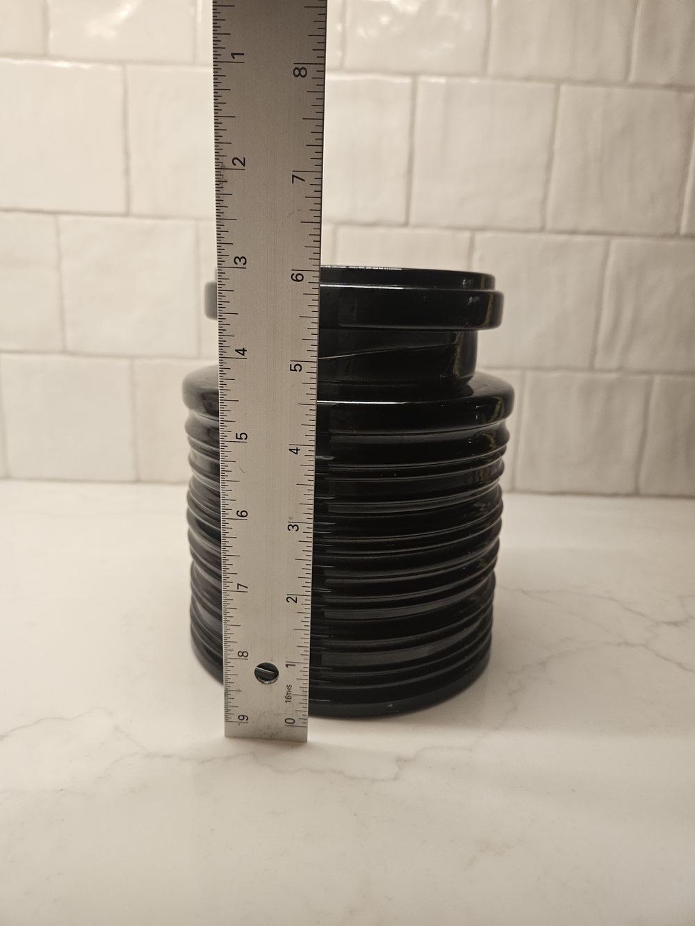 Black Ribbed Glass Vase - Picture 3 of 5